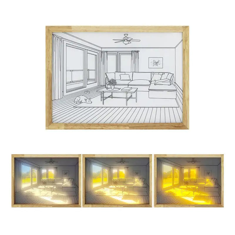 LED Light Painting, Wood Frames LED Light Painting Wall Art Giving Gifts 3 Color Adjustable for Kitchens for Bedrooms