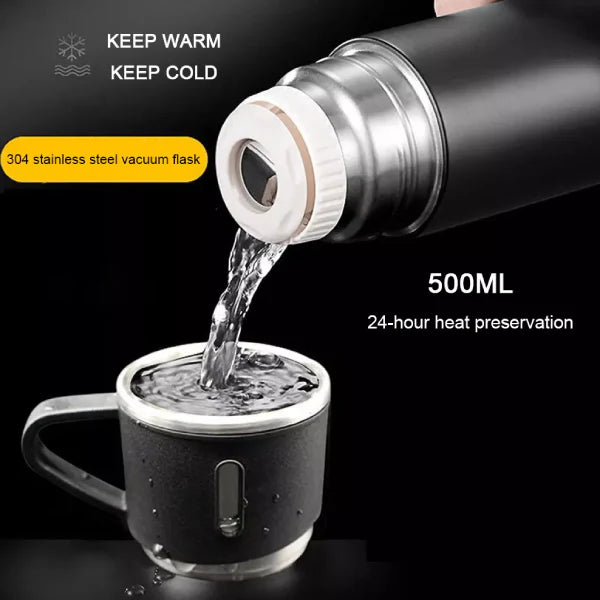 Elegant 500ML Stainless Steel Vacuum Flask & Mug Set