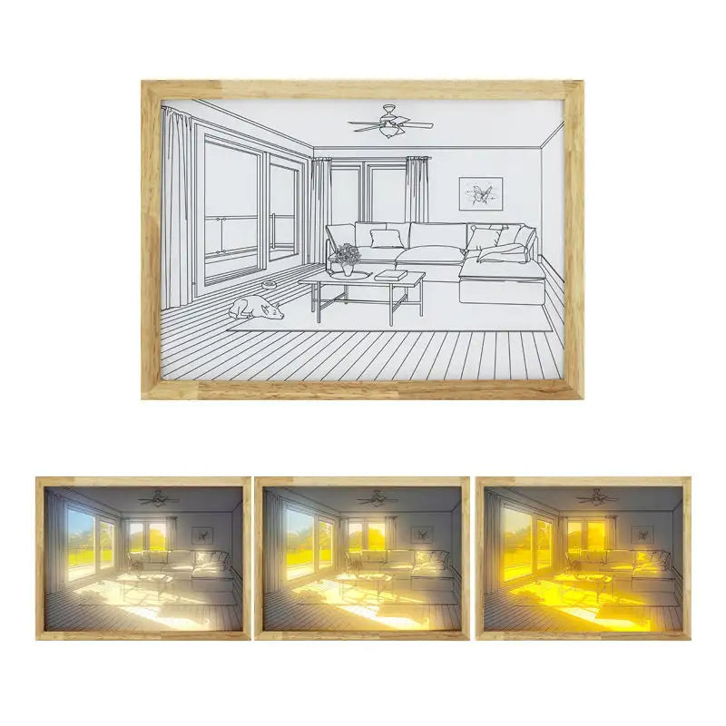 LED Light Painting, Wood Frames LED Light Painting Wall Art Giving Gifts 3 Color Adjustable for Kitchens for Bedrooms