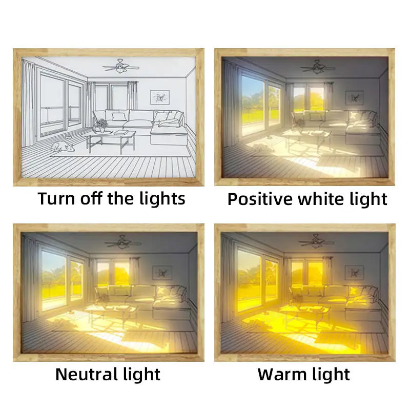 LED Light Painting, Wood Frames LED Light Painting Wall Art Giving Gifts 3 Color Adjustable for Kitchens for Bedrooms