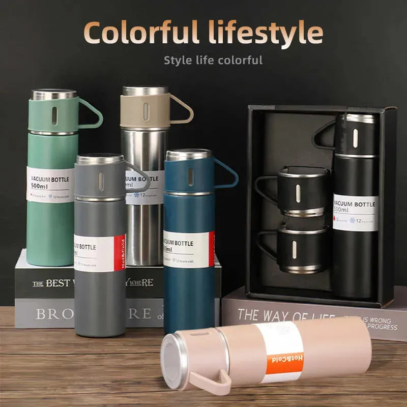 Elegant 500ML Stainless Steel Vacuum Flask & Mug Set