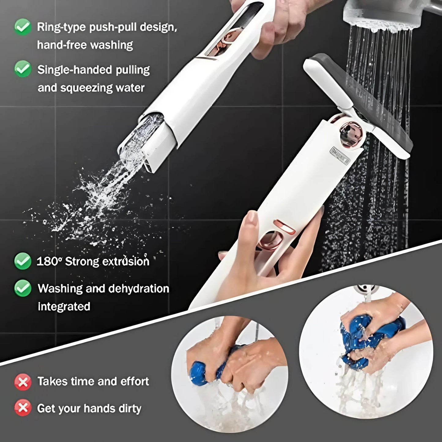 Mini Self Squeeze Cleaning Mop, Wet and Dry Use, Miracle mop Cleaning System, for Bathroom, Kitchen, Desktop, Glass, Living Room, Car